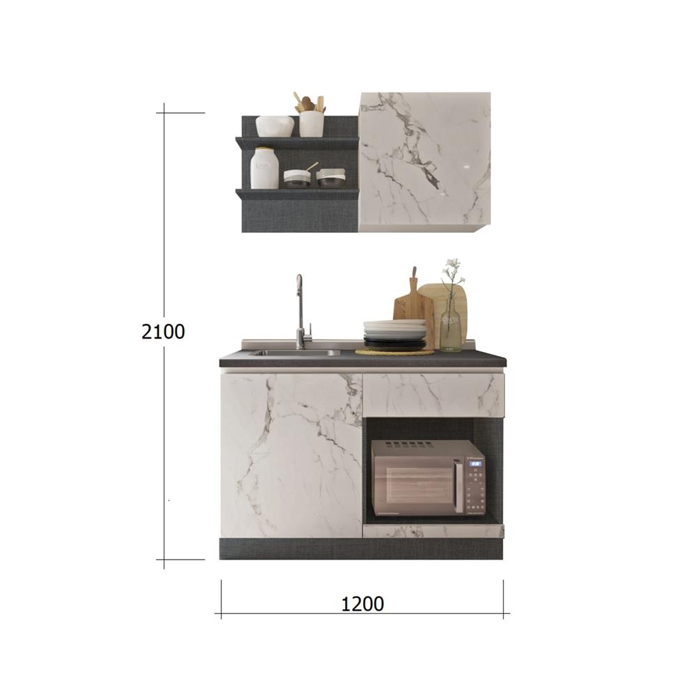 ครัวไม้สำเร็จ SB FURNITURE KUCHE COMP120B-L WHITE STONE BLACK GLOSS 120 ซม.