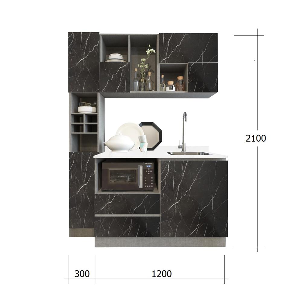 ครัวไม้สำเร็จ SB FURNITURE KUCHE COMP150F-R BLACK STONE WHITE GLOSS 150 ซม.