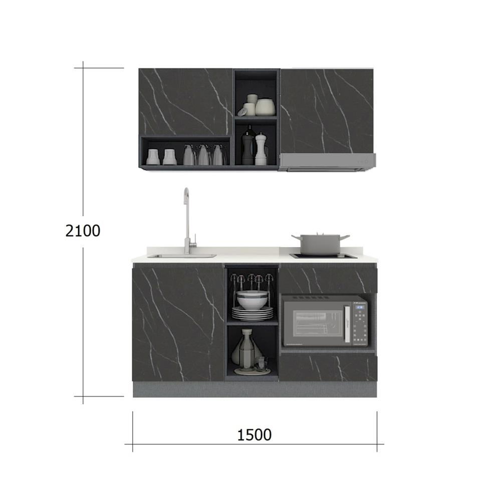 ครัวไม้สำเร็จ SB FURNITURE KUCHE COMP150G-L BLACK STONE WHITE GLOSS 150 ซม.