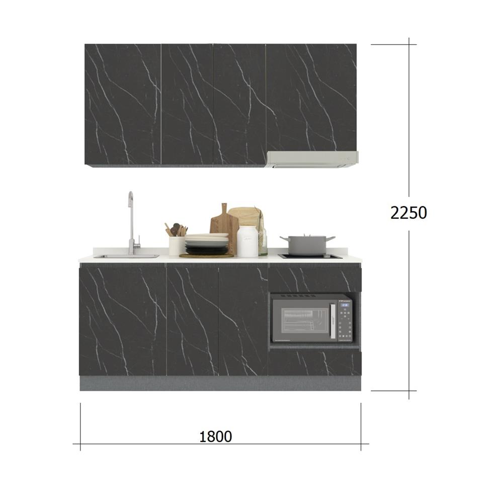 ครัวไม้สำเร็จ SB FURNITURE KUCHE COMP180C-L BLACK STONE WHITE GLOSS 180 ซม.