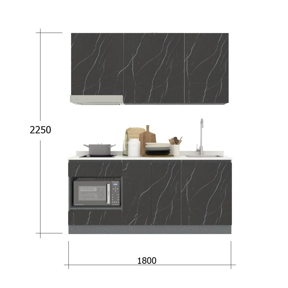 ครัวไม้สำเร็จ SB FURNITURE KUCHE COMP180C-R BLACK STONE WHITE GLOSS 180 ซม.