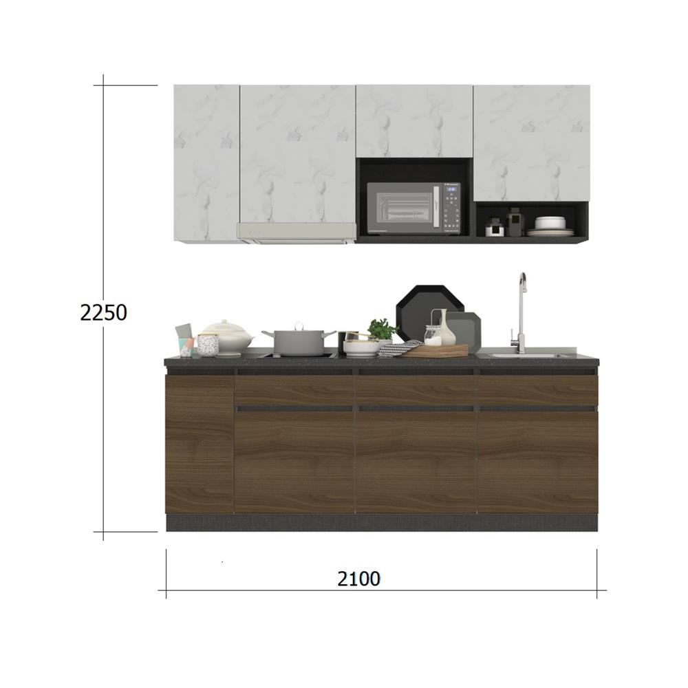 ครัวไม้สำเร็จ SB FURNITURE KUCHE COMP210C-R ITALIAN WALNUT BLACK GLOSS 210 ซม.