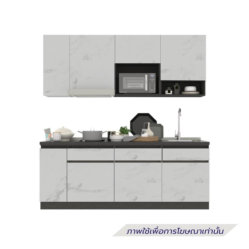 ครัวไม้สำเร็จ SB FURNITURE KUCHE COMP210C-R WHITE STONE BLACK GLOSS 210 ซม.