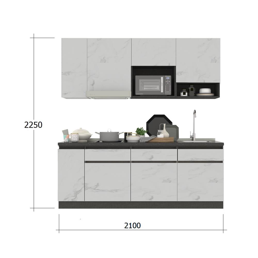 ครัวไม้สำเร็จ SB FURNITURE KUCHE COMP210C-R WHITE STONE BLACK GLOSS 210 ซม.