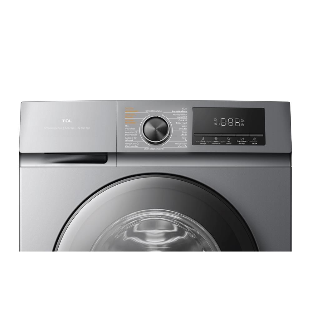 เครื่องซักอบผ้าฝาหน้า TCL WT12EPWDG 12/8 กก. 1400 RPM อินเวอร์เตอร์ สีเทา