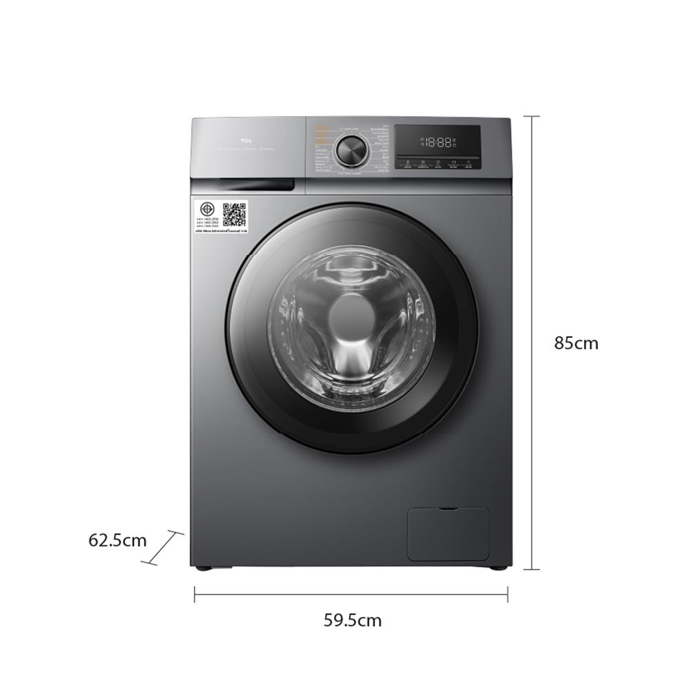 เครื่องซักอบผ้าฝาหน้า TCL WT12EPWDG 12/8 กก. 1400 RPM อินเวอร์เตอร์ สีเทา