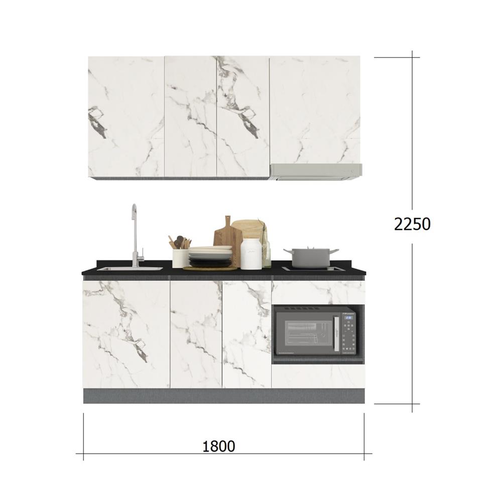 ครัวไม้สำเร็จ SB FURNITURE KUCHE COMP180C-L WHITE STONE BLACK GLOSS 180 ซม.