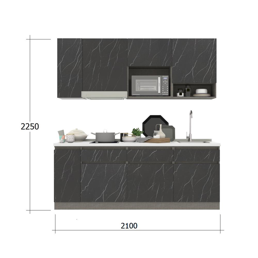 ครัวไม้สำเร็จ SB FURNITURE KUCHE COMP210C-R BLACK STONE WHITE GLOSS 210 ซม.