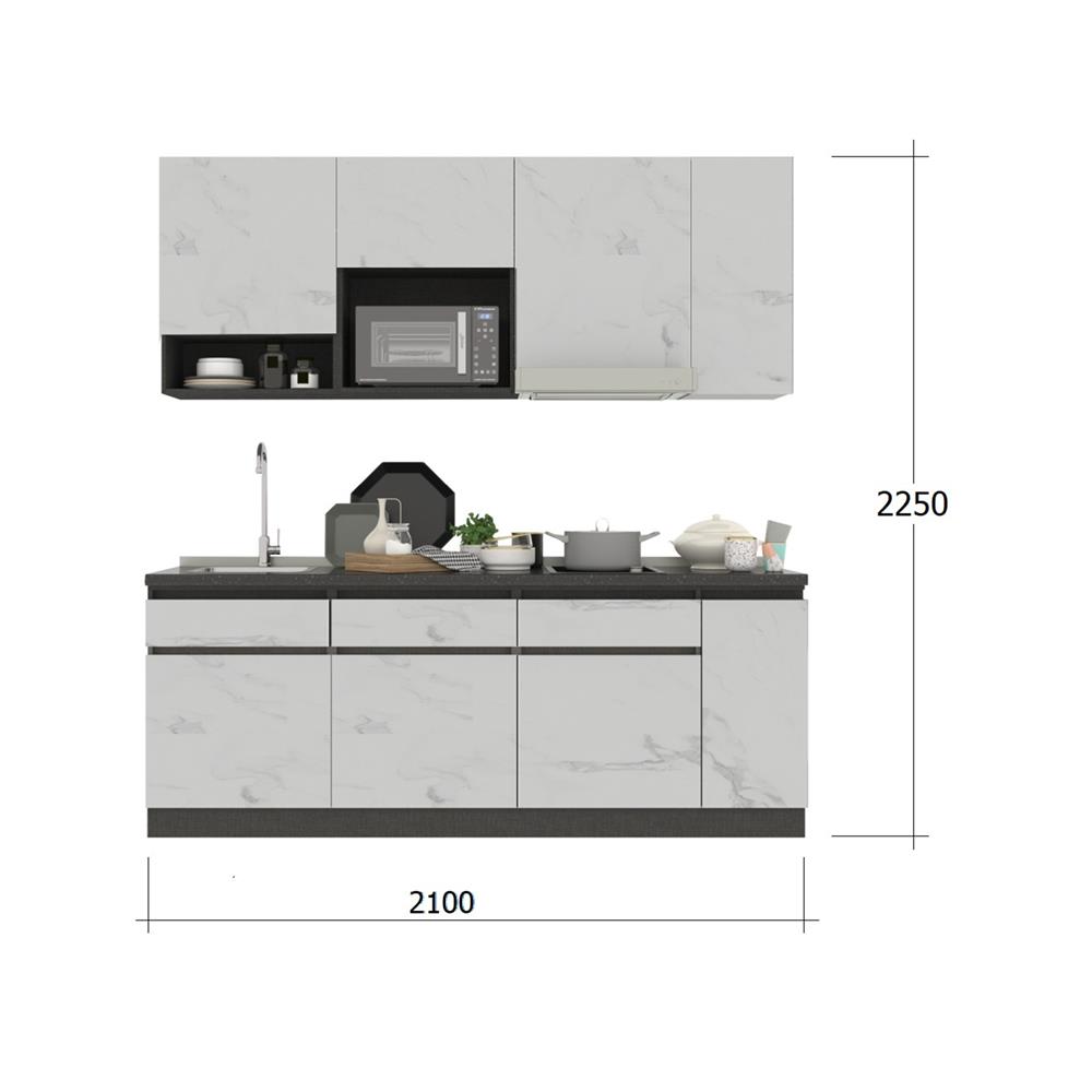 ครัวไม้สำเร็จ SB FURNITURE KUCHE COMP210C-L WHITE STONE BLACK GLOSS 210 ซม.