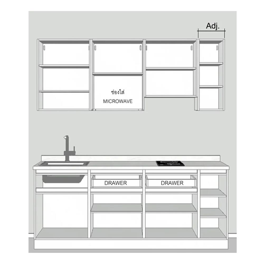 ครัวไม้สำเร็จ SB FURNITURE KUCHE COMP210C-L WHITE STONE BLACK GLOSS 210 ซม.