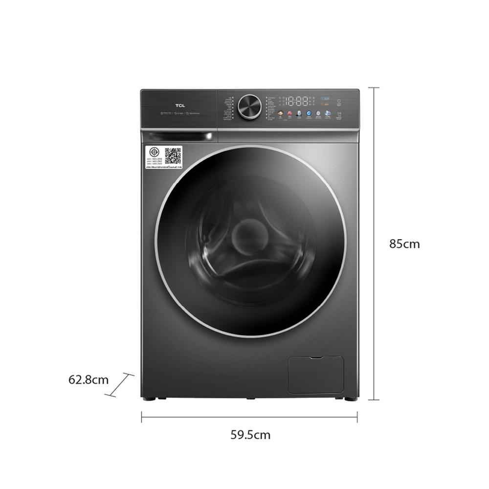 เครื่องซักอบผ้าฝาหน้า TCL WT890PWDS 10/7 กก. 1200 RPM อินเวอร์เตอร์ สีเทา