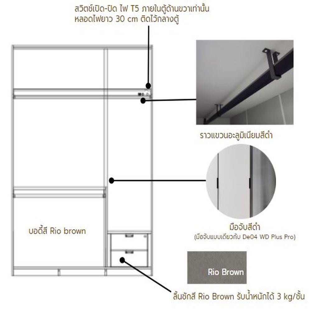 ตู้เสื้อผ้า 3 บานเปิด SB FURNITURE WHIZ 19236036 150 ซม. สีเทา