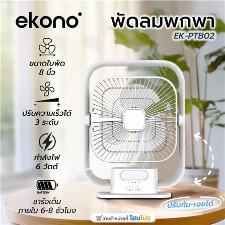พัดลมพกพา 8 นิ้ว EKONO EK-PTB02 สีขาว_9