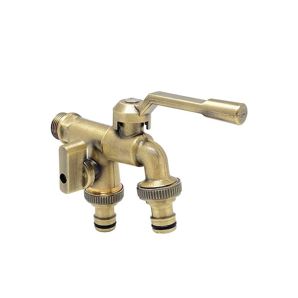 ก๊อกสนาม 2 หัว DEXZON 1/2 นิ้ว สีทองเหลือง