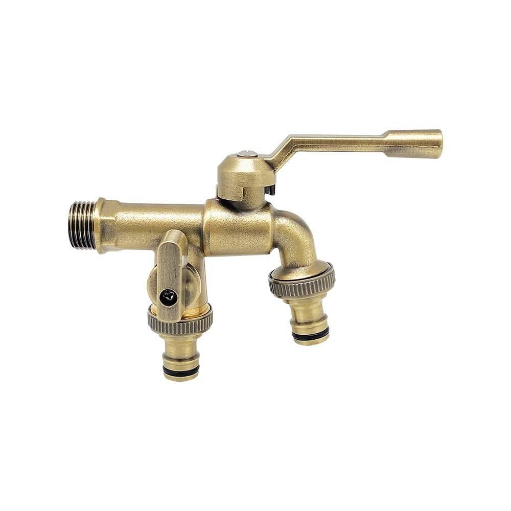 ก๊อกสนาม 2 หัว DEXZON 1/2 นิ้ว สีทองเหลือง