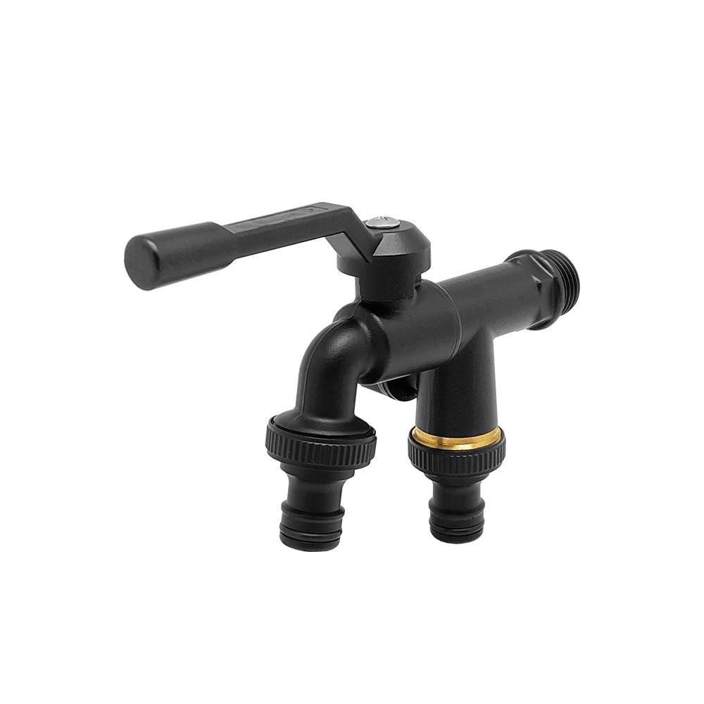 ก๊อกสนาม 2 หัว DEXZON 1/2 นิ้ว สีดำ