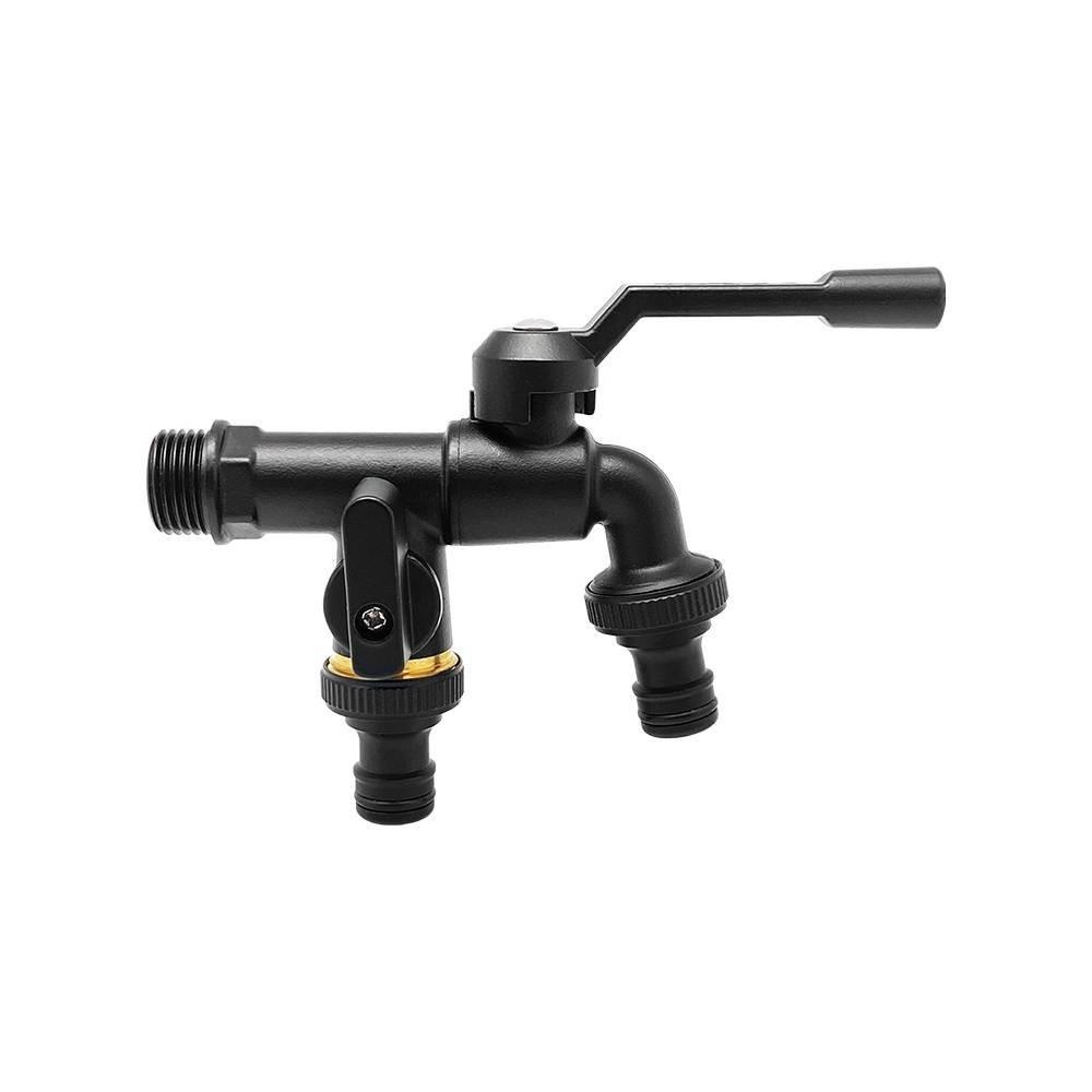 ก๊อกสนาม 2 หัว DEXZON 1/2 นิ้ว สีดำ