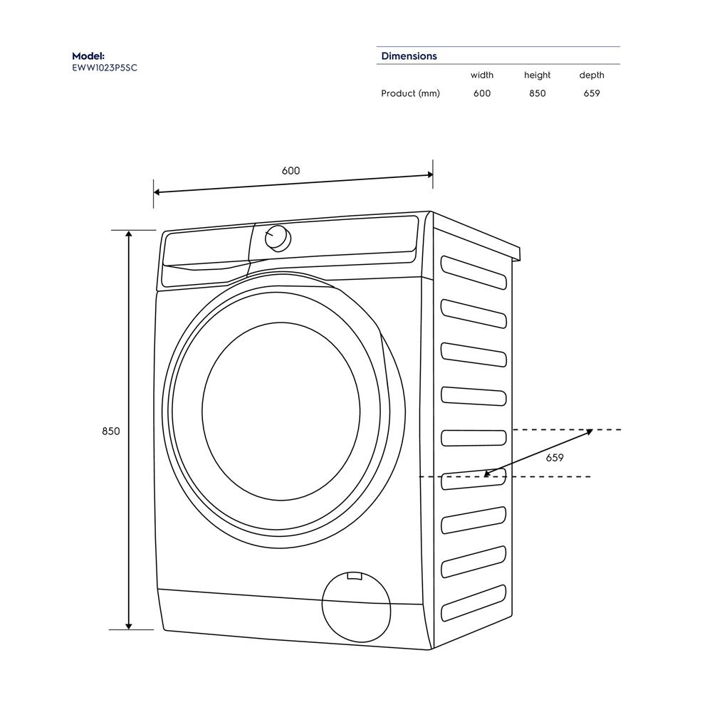 เครื่องซักอบผ้าฝาหน้าพร้อมขาตั้ง ELECTROLUX EWW1023P5SC 10/7 กก. 1200RPM อินเวอร์เตอร์ สีเทาเข้ม