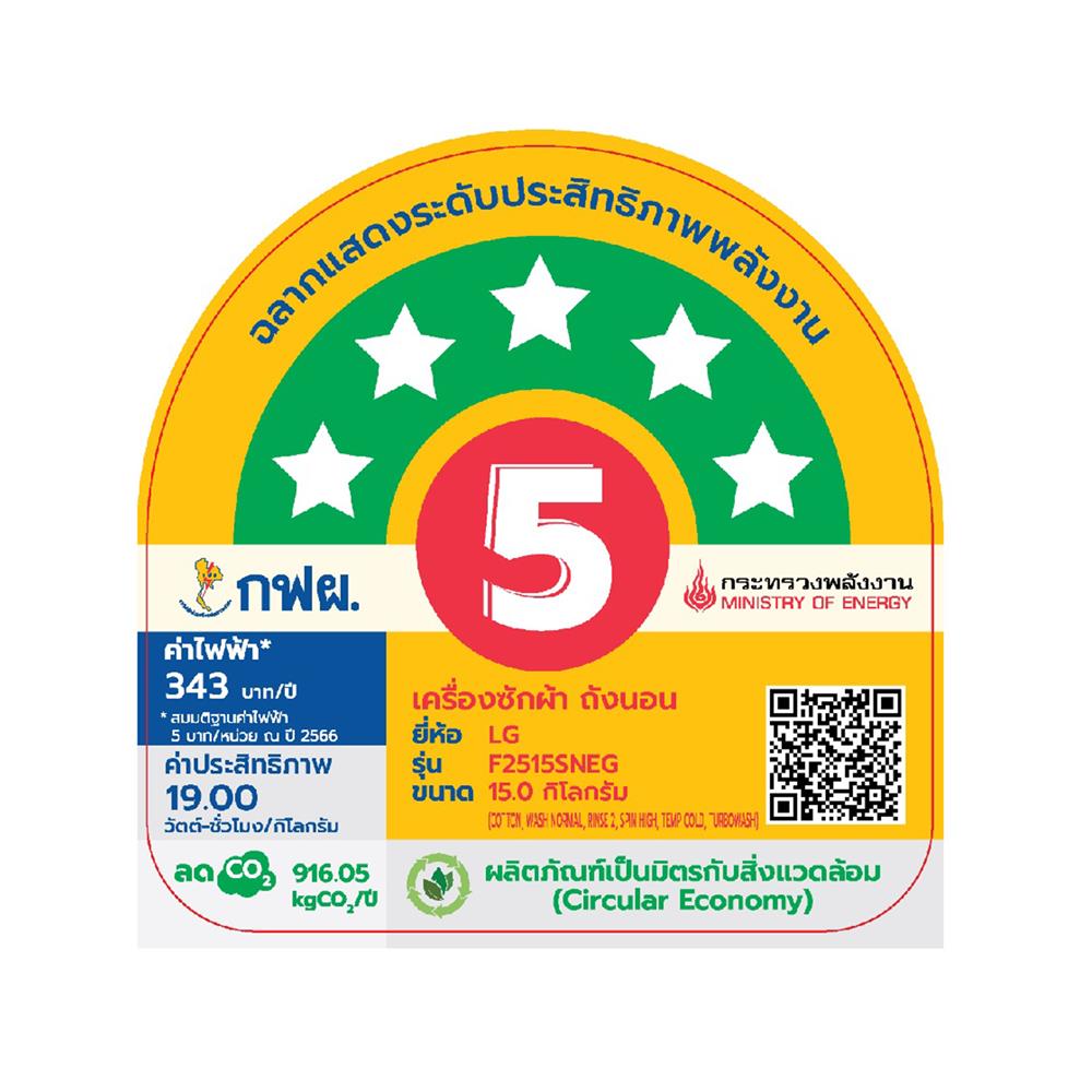 เครื่องซักผ้าฝาหน้า LG F2515SNEG 15 กก. 1100 RPM อินเวอร์เตอร์ สีเทาเข้ม