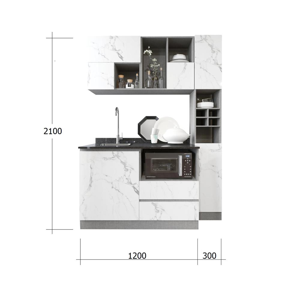 ครัวไม้สำเร็จ SB FURNITURE KUCHE COMP150F-LWHITE STONE BLACK GLOSS 150 ซม.