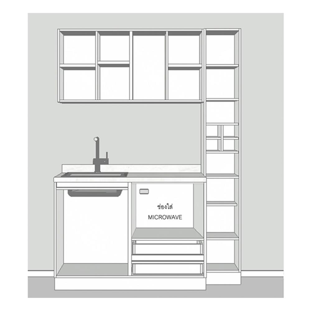 ครัวไม้สำเร็จ SB FURNITURE KUCHE COMP150F-LWHITE STONE BLACK GLOSS 150 ซม.