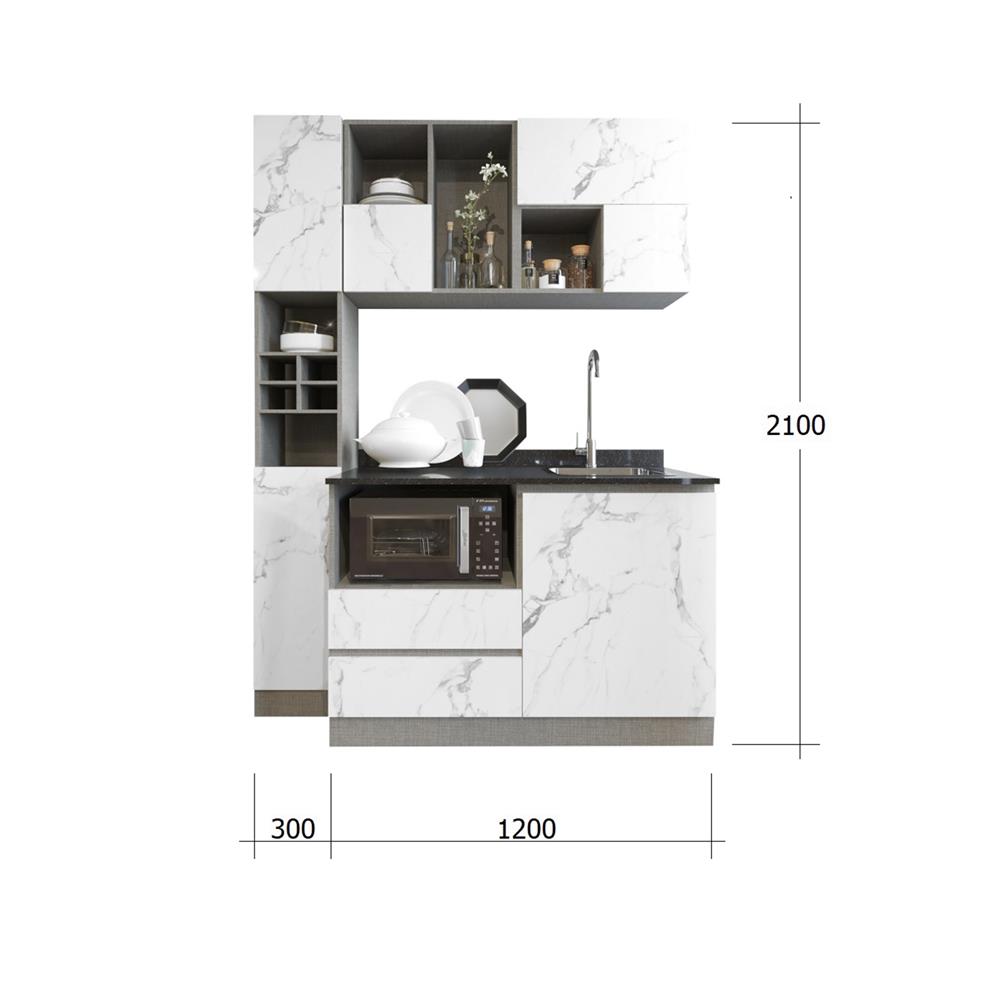 ครัวไม้สำเร็จ SB FURNITURE KUCHE COMP150F-R WHITE STONE BLACK GLOSS 150 ซม.