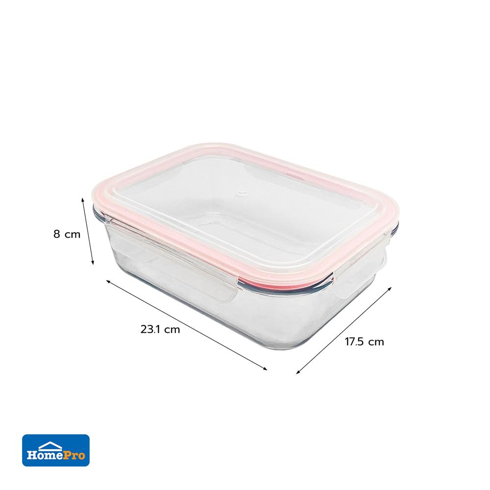 กล่องอาหารแก้วผืนผ้า 1.5 ลิตร KECH RUMI สีชมพู