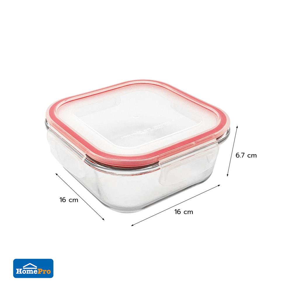 กล่องอาหารแก้วจัตุรัส 0.8 ลิตร KECH RUMI สีแดง