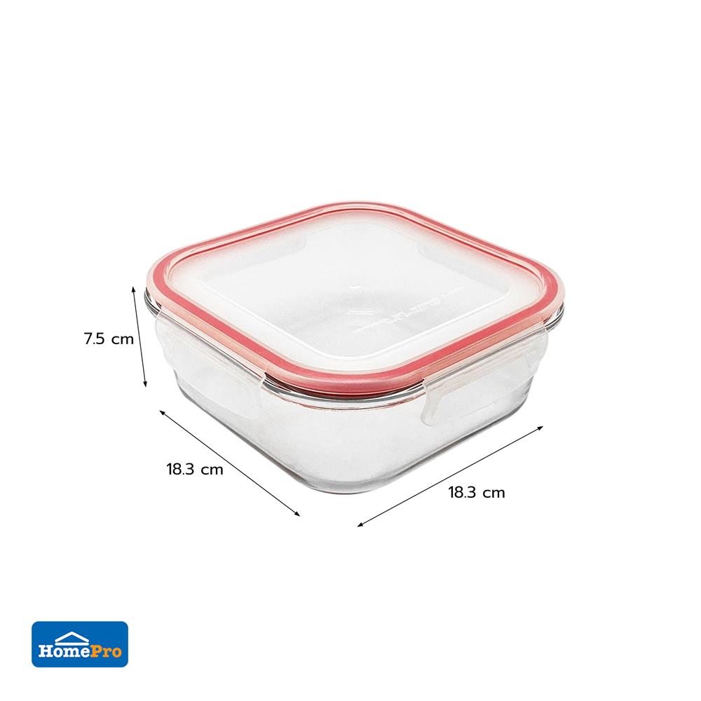 กล่องอาหารแก้วจัตุรัส 1.2 ลิตร KECH RUMI สีแดง