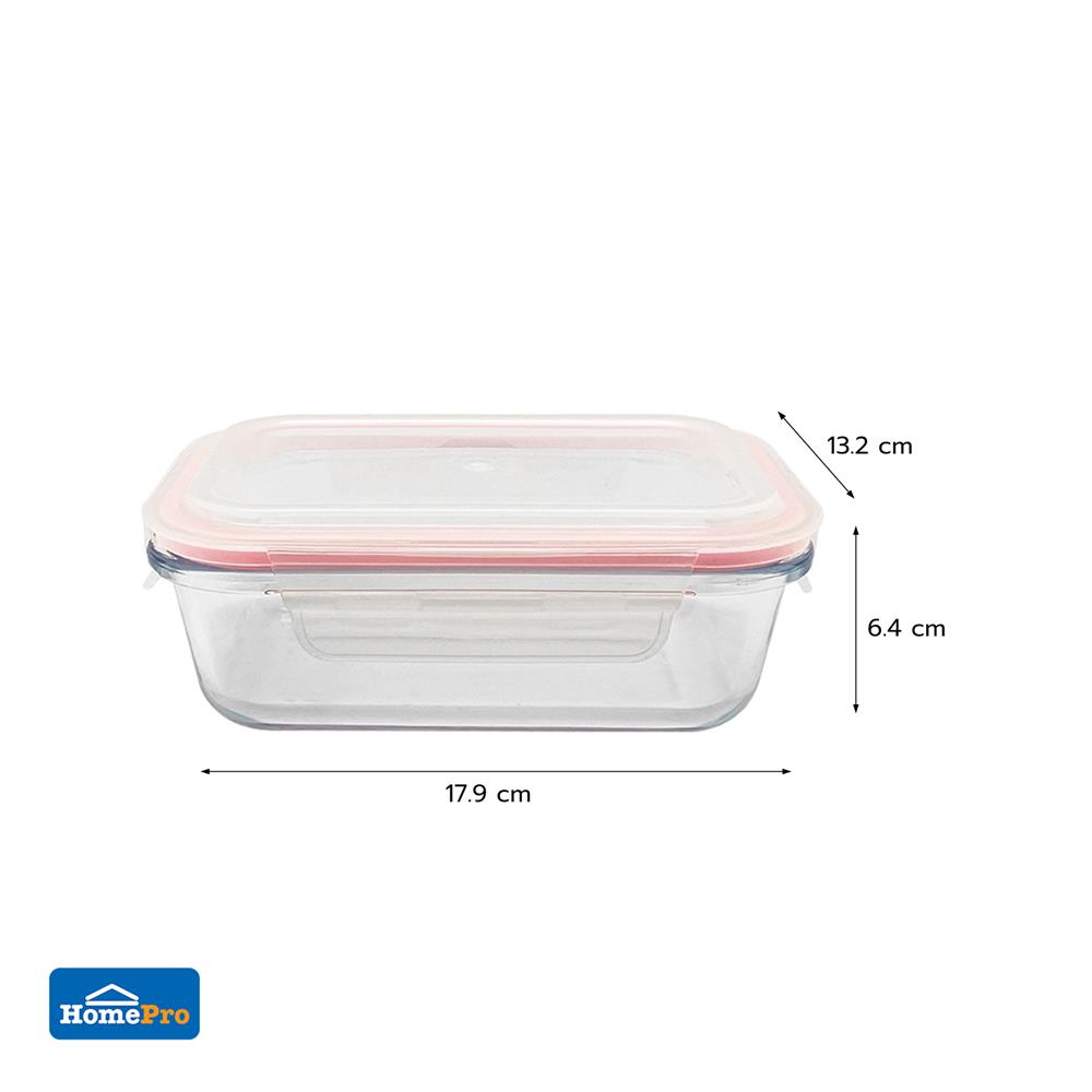 กล่องอาหารแก้วผืนผ้า 0.6 ลิตร KECH RUMI สีชมพู