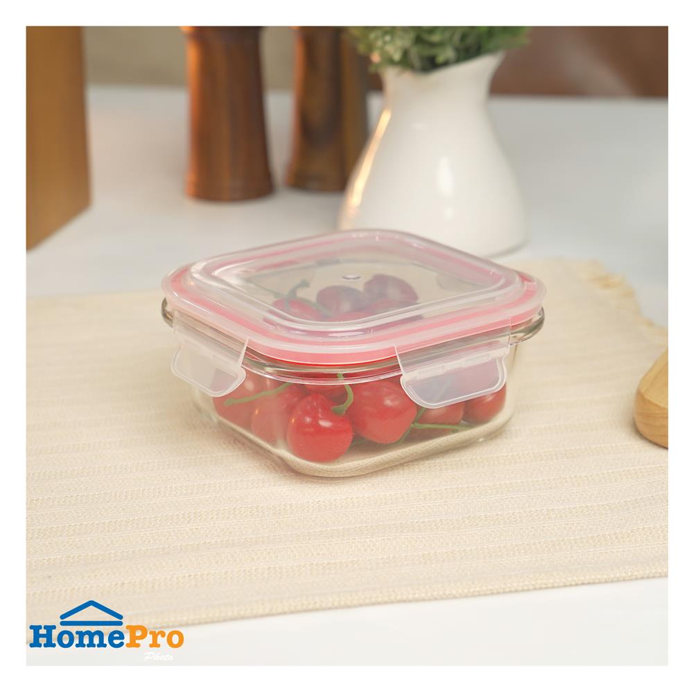 กล่องอาหารแก้วจัตุรัส 0.52 ลิตร KECH RUMI สีแดง