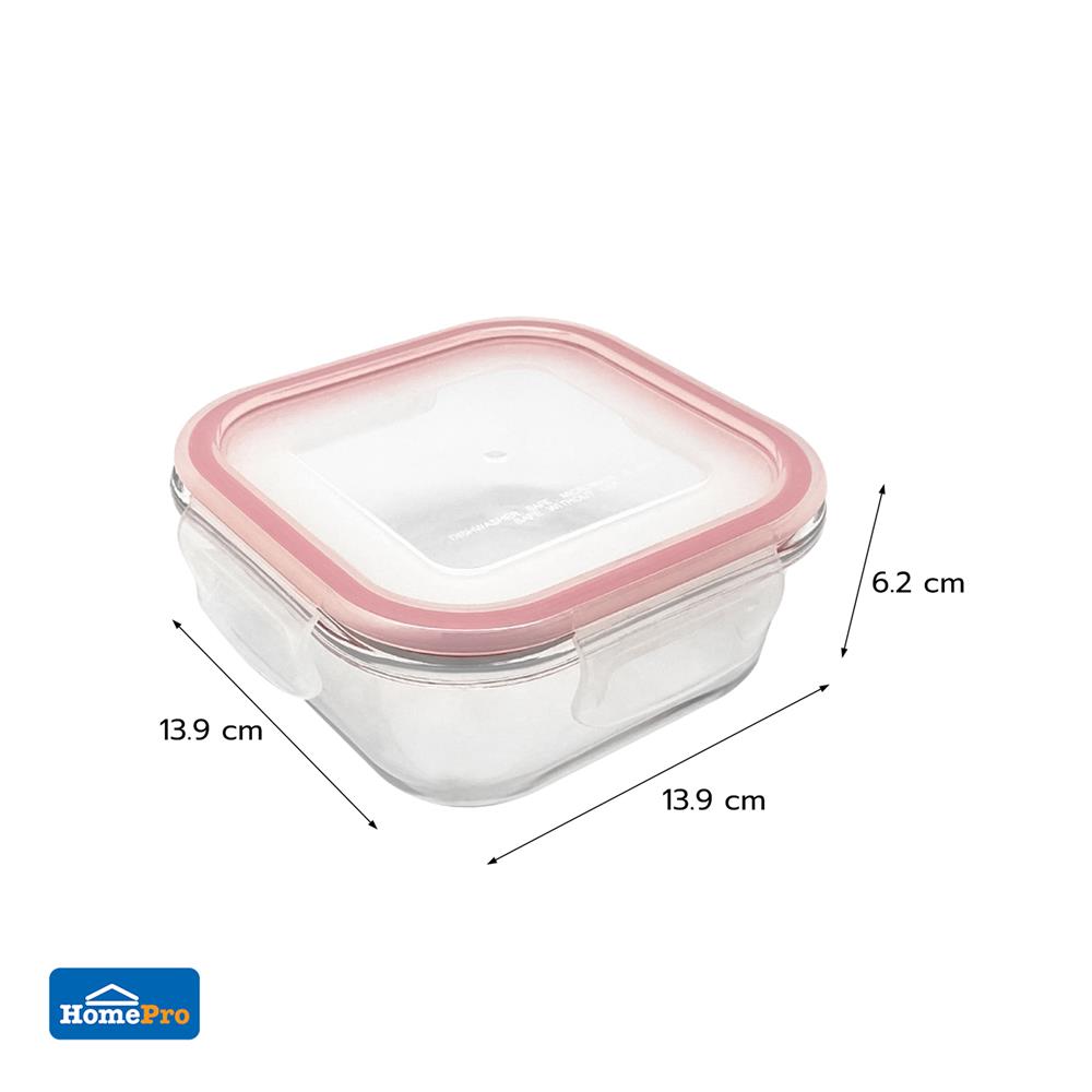 กล่องอาหารแก้วจัตุรัส 0.52 ลิตร KECH RUMI สีแดง