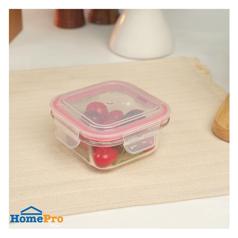 กล่องอาหารแก้วจัตุรัส 0.3 ลิตร KECH RUMI สีแดง
