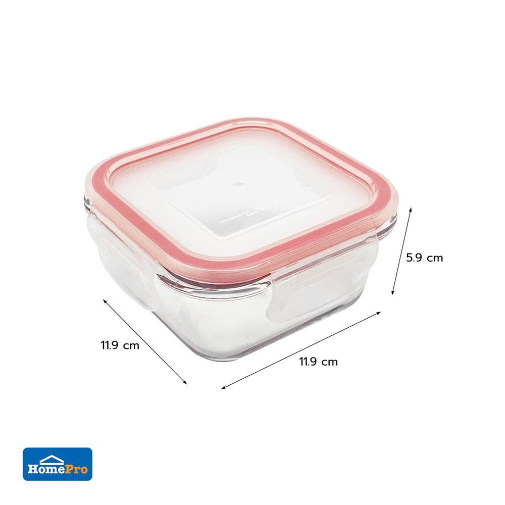 กล่องอาหารแก้วจัตุรัส 0.3 ลิตร KECH RUMI สีแดง