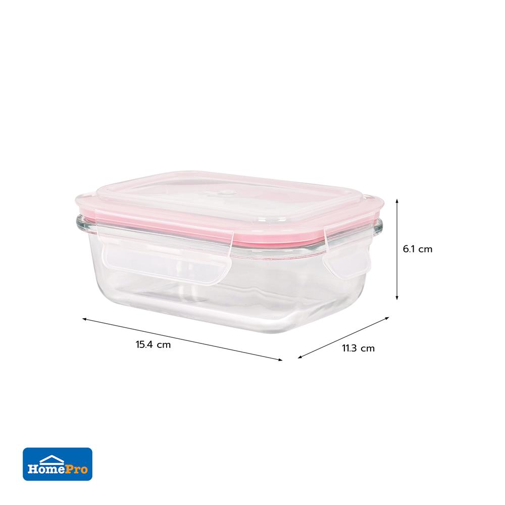 กล่องอาหารแก้วผืนผ้า 0.37 ลิตร KECH RUMI สีชมพู