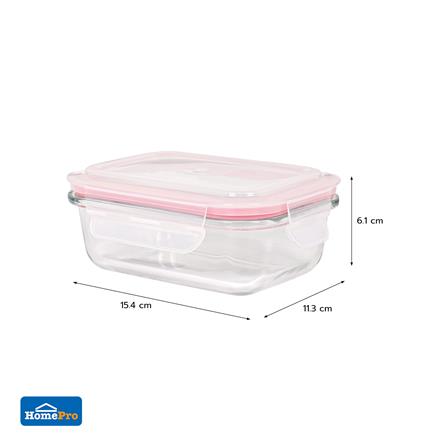 กล่องอาหารแก้วผืนผ้า 0.37 ลิตร KECH RUMI สีชมพู_5