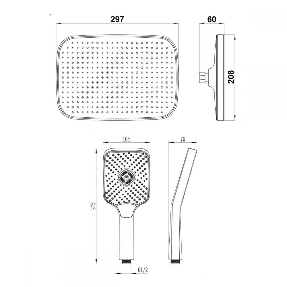 ฝักบัว RAIN SHOWER RASLAND RA F621-F66-BLK สีดำ