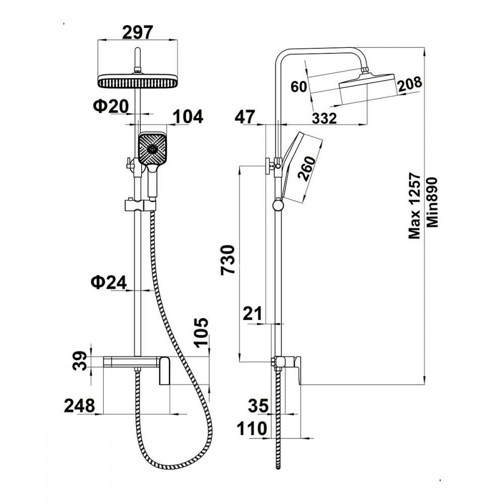 ฝักบัว RAIN SHOWER RASLAND RA F621-F66-BLK สีดำ