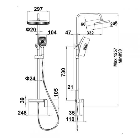 ฝักบัว RAIN SHOWER RASLAND RA F621-F66-BLK สีดำ_10