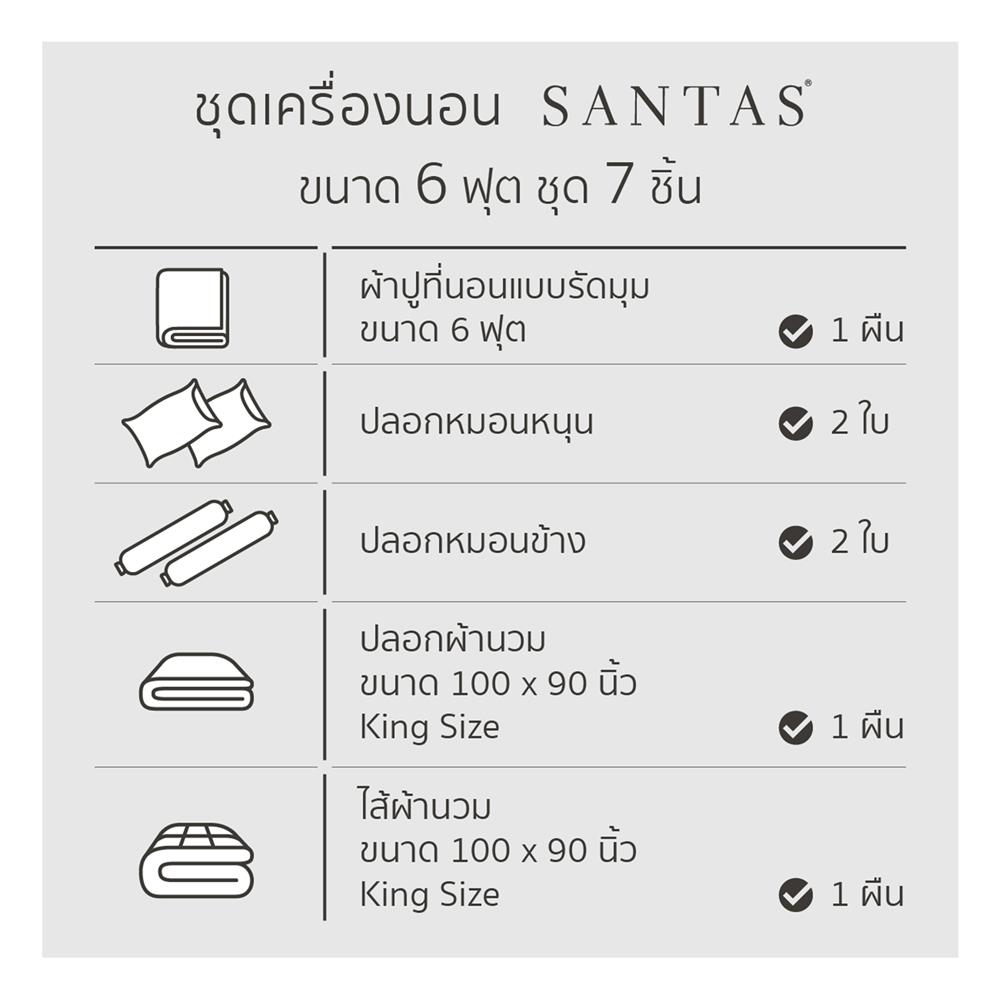 ชุดผ้าปูที่นอน 6 ฟุต (ชุด 7 ชิ้น) SANTAS COTTON USA สี DALLIANCE BI