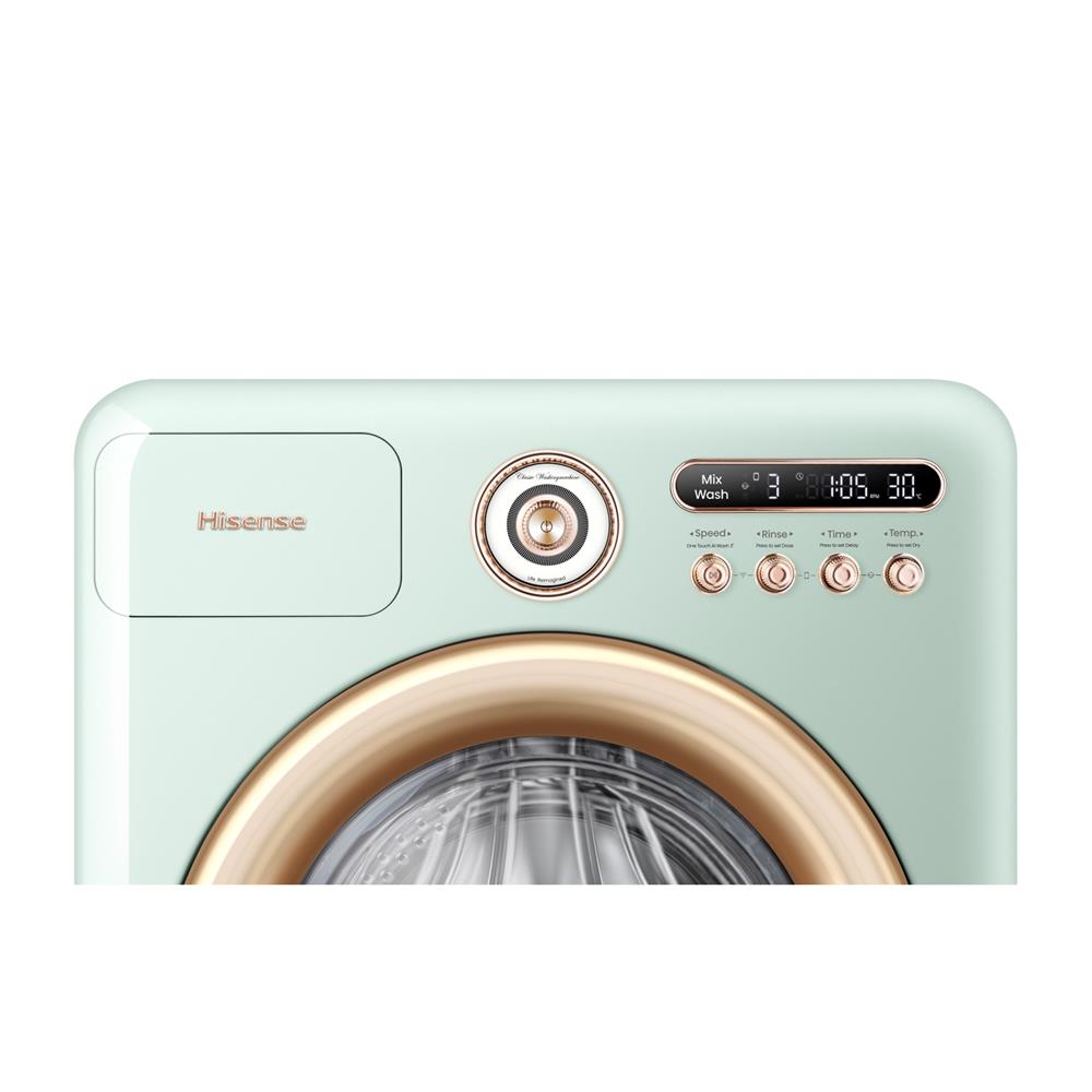 เครื่องซักอบผ้าฝาหน้า HISENSE WD105R5 10.5/7 กก. 1400RPM อินเวอร์เตอร์ สีเขียวพาสเทล