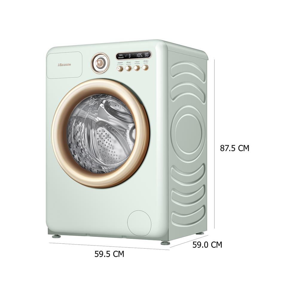 เครื่องซักอบผ้าฝาหน้า HISENSE WD105R5 10.5/7 กก. 1400RPM อินเวอร์เตอร์ สีเขียวพาสเทล
