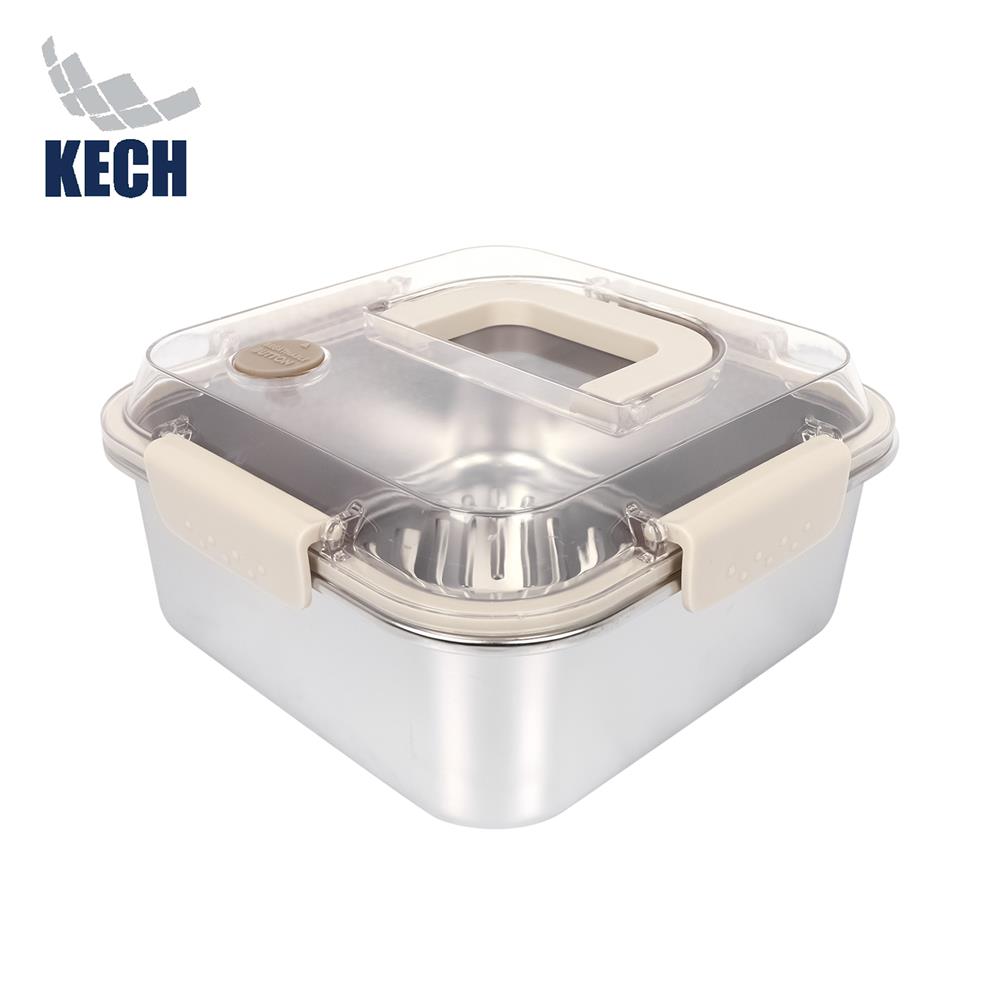 กล่องอาหารสเตนเลส มีหู 2.3 ลิตร KECH MERCURY สีเบจ_1