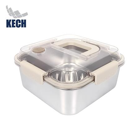 กล่องอาหารสเตนเลส มีหู 2.3 ลิตร KECH MERCURY สีเบจ_0