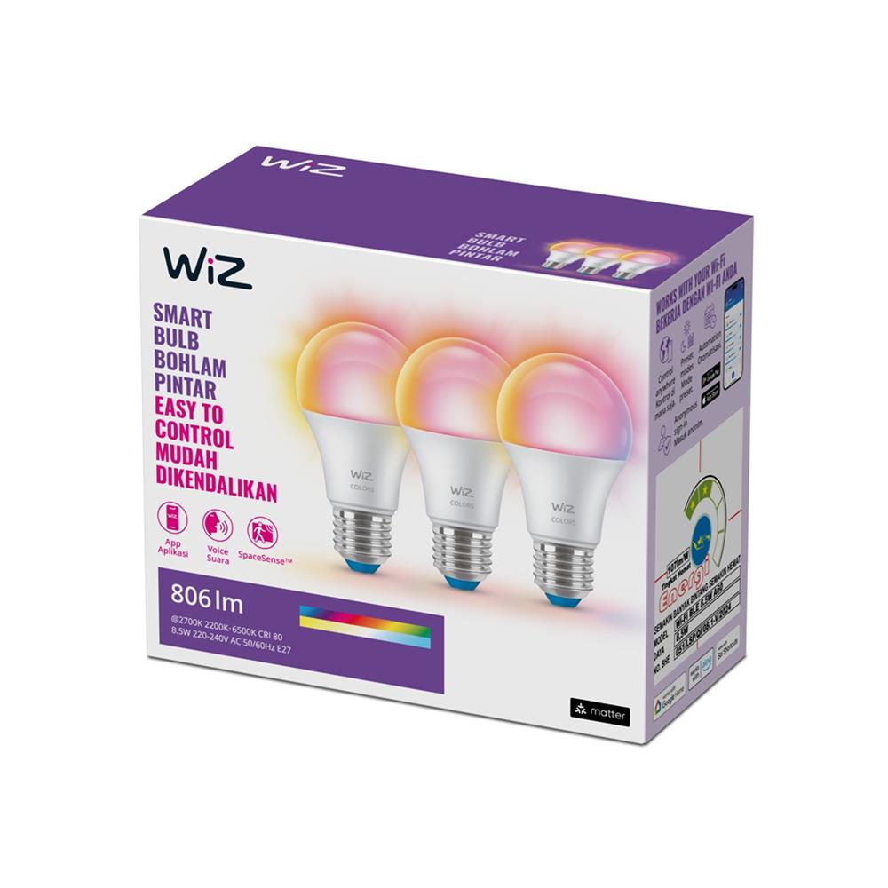 หลอด LED WIZ SMART BULB BOHLAM PINTAR 8.5 วัตต์ RGB E27 (แพ็ก 3 ชิ้น)