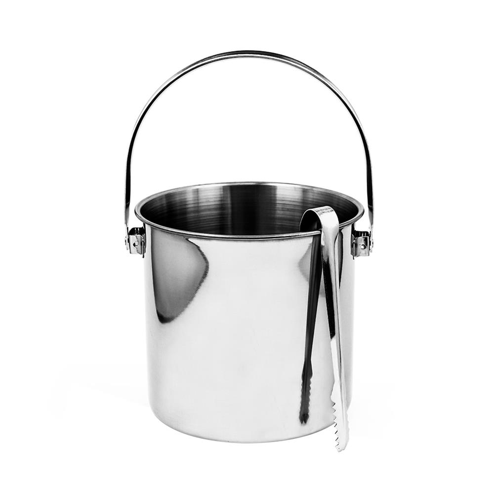 ถังน้ำแข็งสเตนเลสพร้อมที่คีบ V-ONE 14 ซม. สีเงิน