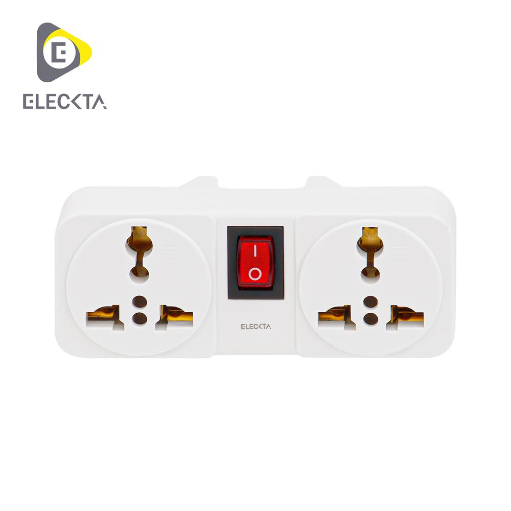 ปลั๊กแปลง 2 ขากลม 2 ช่อง มีสวิตช์ ELECKTA ELTW-A 10 แอมป์ สีขาว