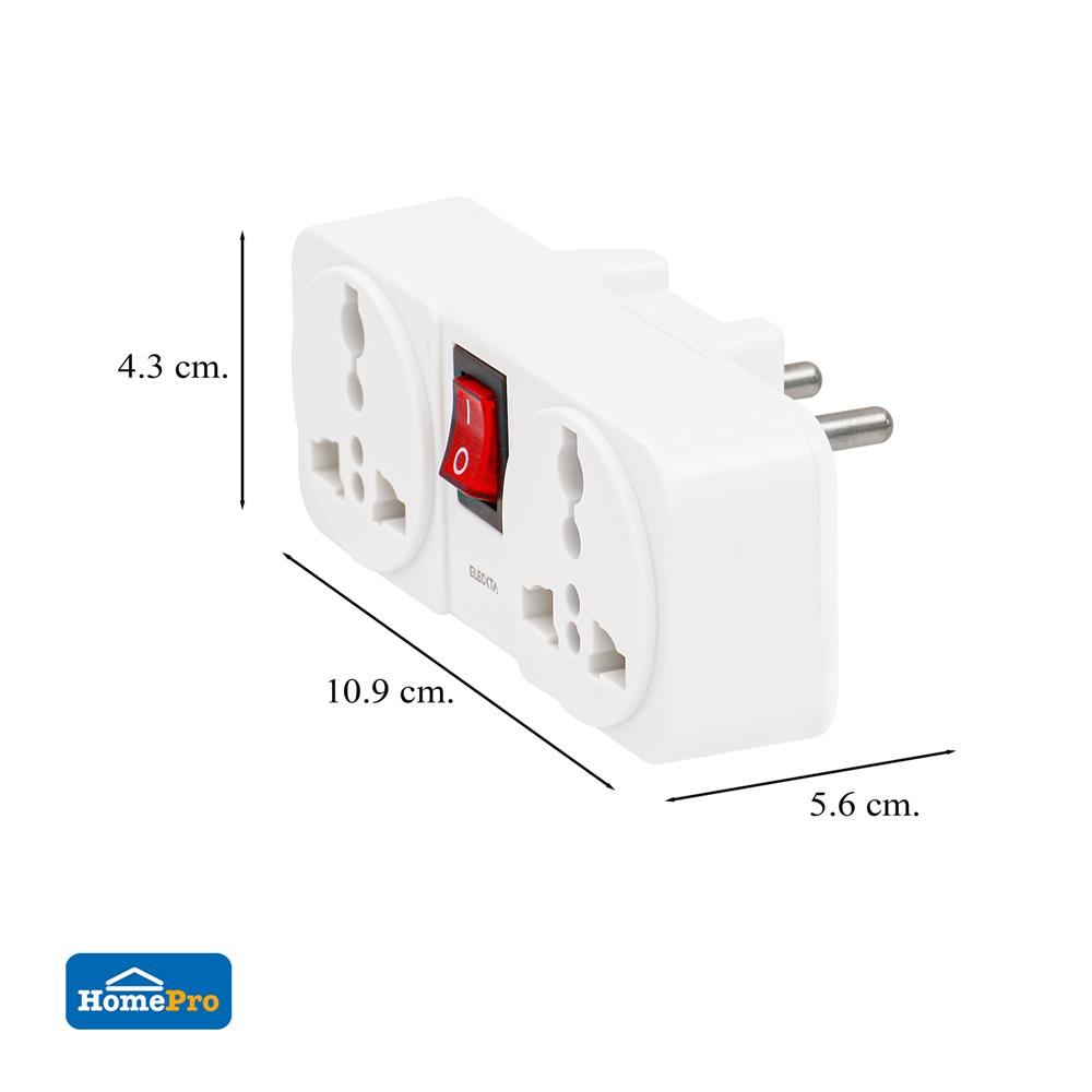 ปลั๊กแปลง 2 ขากลม 2 ช่อง มีสวิตช์ ELECKTA ELTW-A 10 แอมป์ สีขาว