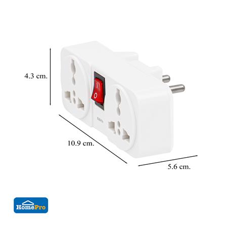 ปลั๊กแปลง 2 ขากลม 2 ช่อง มีสวิตช์ ELECKTA ELTW-A 10 แอมป์ สีขาว_6