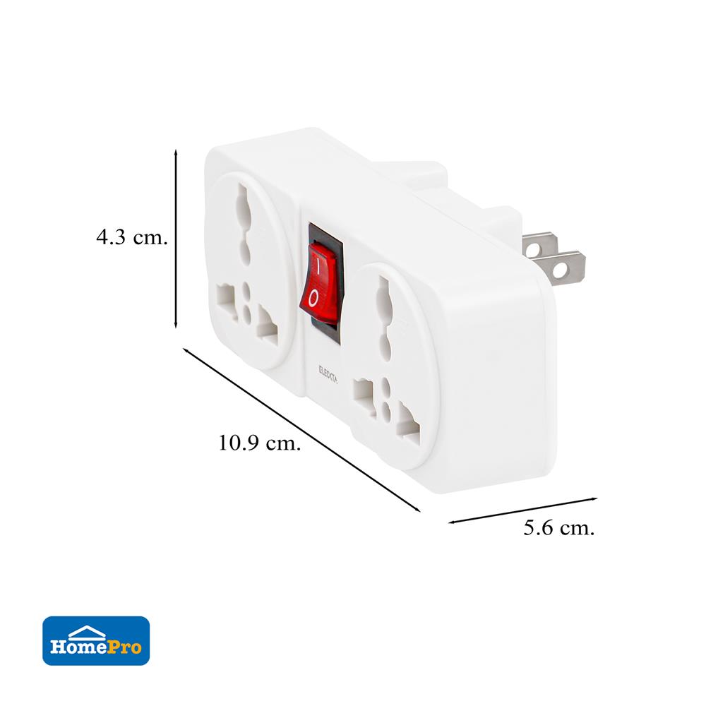 ปลั๊กแปลง 2 ขาแบน 2 ช่อง มีสวิตช์ ELECKTA ELTW-E 10 แอมป์ สีขาว